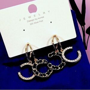 CC Elegant Gold and Silver Crescent Earrings